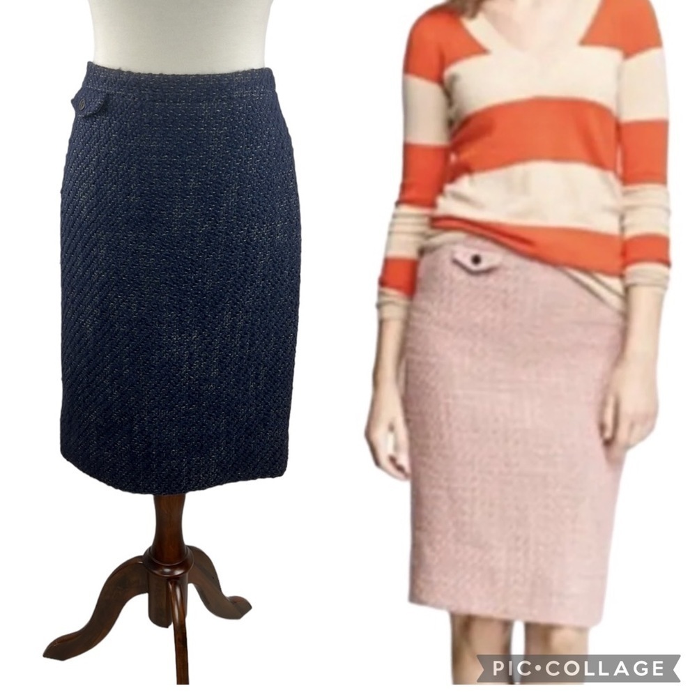 J Crew Pencil Boucle Style Skirt Navy